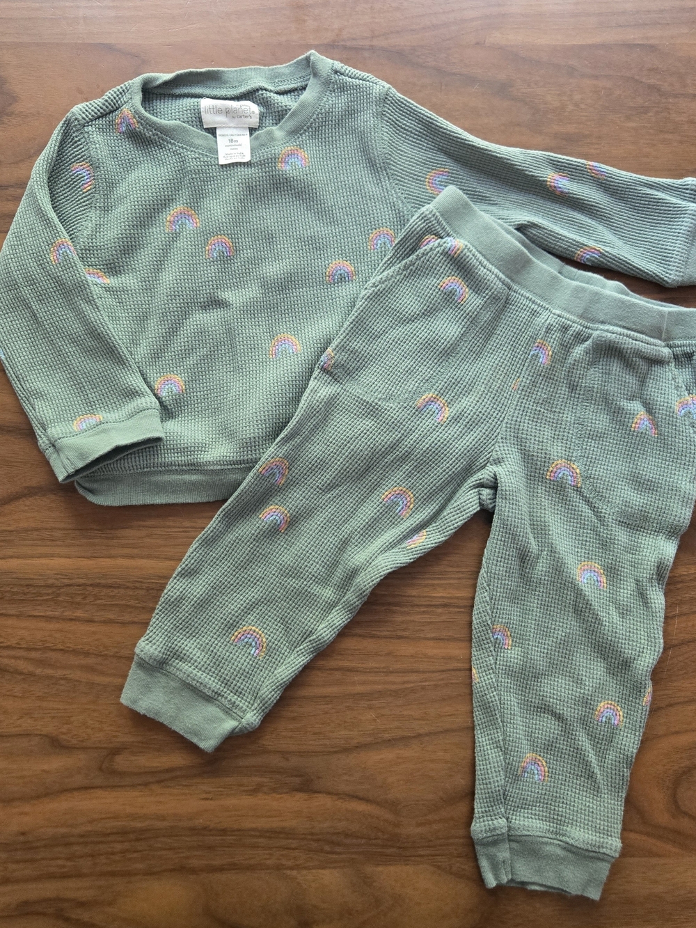 Little Planet Carter's Organic Waffle Knit Set Sage Rainbow 18M